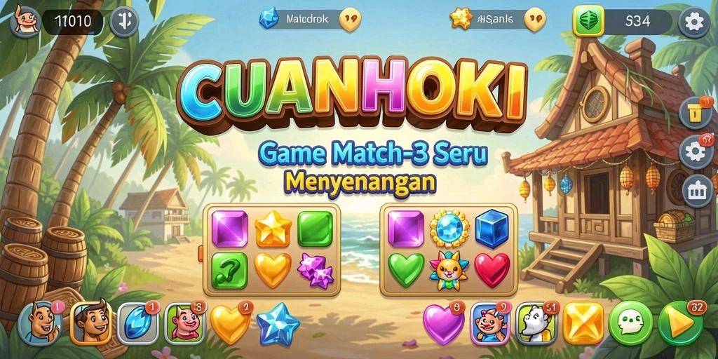 Screenshot gameplay CUANHOKI menunjukkan tindakan mencocokkan item yang menyenangkan.