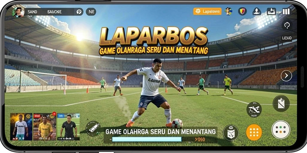 Tampilan gameplay LAPARBOS yang penuh aksi olahraga.