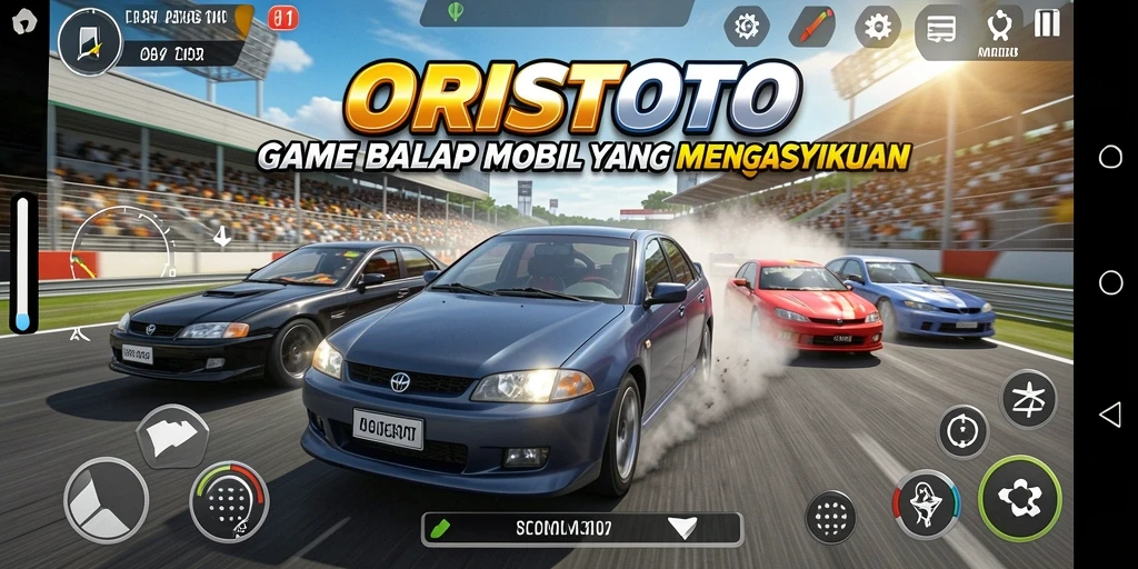 Tangkapan layar gameplay ORISTOTO menampilkan pengalaman balap yang mendebarkan.