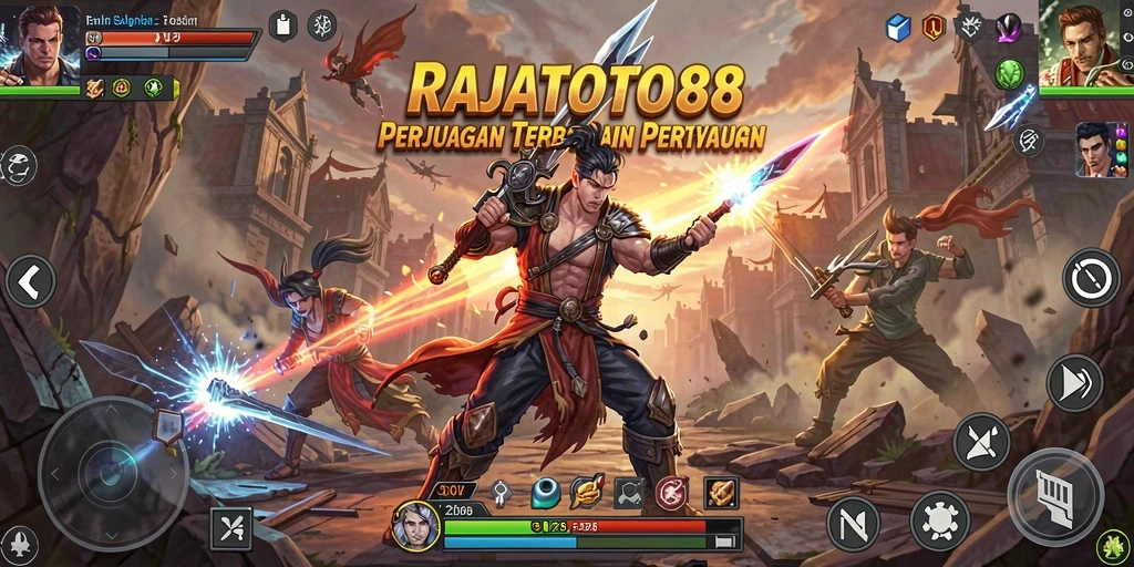Screenshot gameplay RAJATOTO88 menampilkan aksi pertarungan yang mendebarkan.